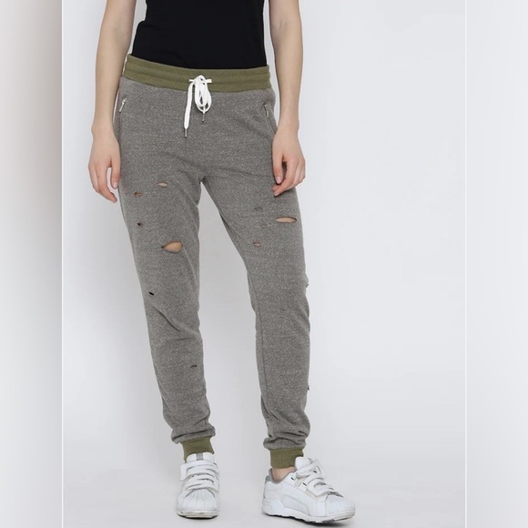 Forever 21 Pants - Forever 21 Woman's Grey Melange Ripped Joggers - Size Small